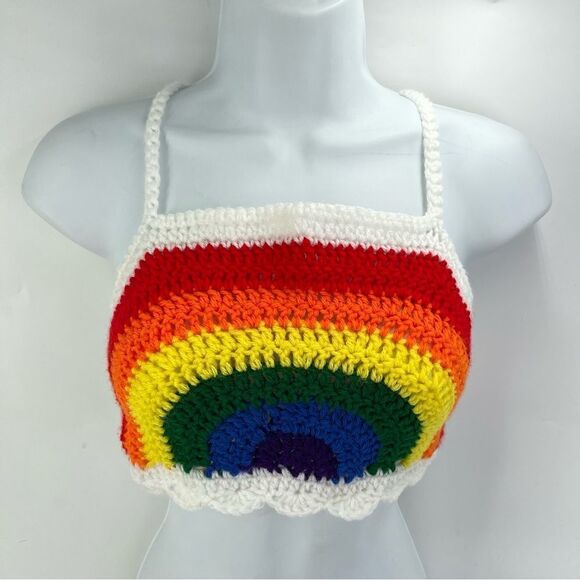 Handmade Napper brand rainbow crop top halter adjustable pride crochet XS NEW - Picture 16 of 16